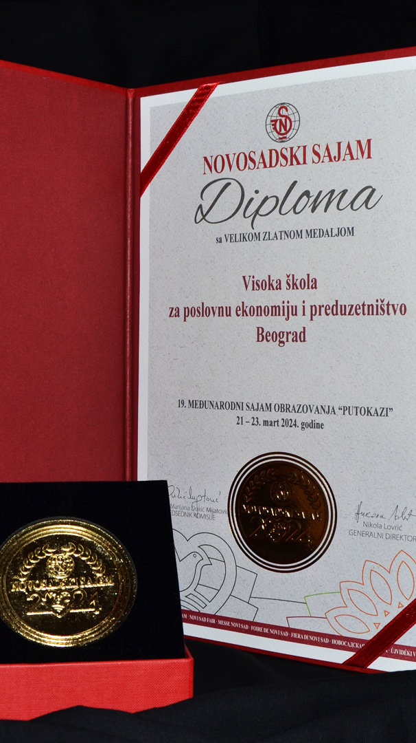 Visoka škola za poslovnu ekonomiju i preduzetništvo osvojila je veliku zlatnu medalju na Novosadskom sajmu, uz maksimalan broj bodova za kvalitet